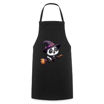 Halloween Panda Sorcière avec Balai de Sorcière Bande Dessinée Mignon - Tablier de cuisine - noir - Devant - AI Model Male 185 dark (185cm)
