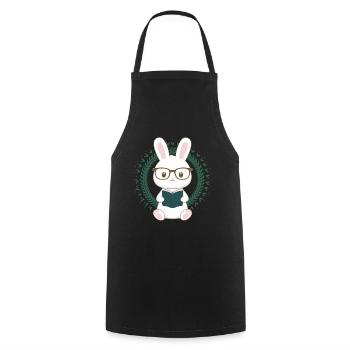 Knuffiger Kawaii Hase mit Brille und Buch - Kochschürze - Schwarz - Vorne - AI Model Male 185 dark (185cm)