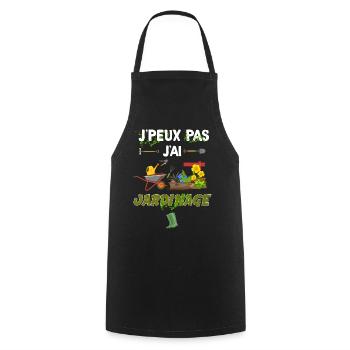 J'ai jardinage. Idée cadeau humour métier jardin - Tablier de cuisine - noir - Devant - AI Model Male 185 dark (185cm)