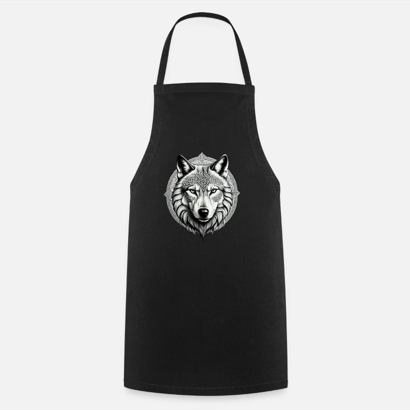 Wolf with Celtic Knot 01 - Cooking Apron - black