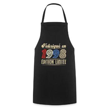 Fabriqué en 1998, Vintage cadeau d'anniversaire - Tablier de cuisine - noir - Devant - AI Model Male 185 dark (185cm)