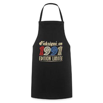 Fabriqué en 1991, Vintage cadeau d'anniversaire - Tablier de cuisine - noir - Devant - AI Model Male 185 dark (185cm)