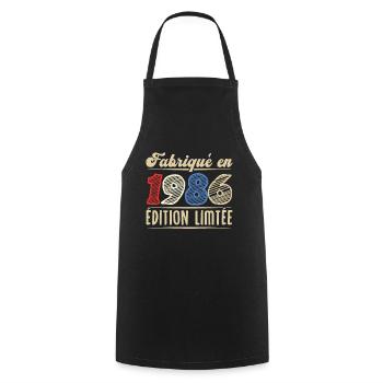 Fabriqué en 1986, Vintage cadeau d'anniversaire - Tablier de cuisine - noir - Devant - AI Model Male 185 dark (185cm)