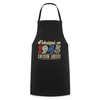 Fabriqué en 1945, Vintage cadeau d'anniversaire - Tablier de cuisine - noir - Devant - AI Model Male 185 dark (185cm)