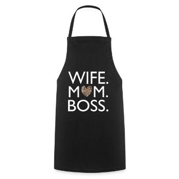WIFE MOM BOS - Kochschürze - Schwarz - Vorne - AI Model Male 185 dark (185cm)