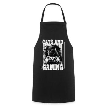 Cats and Gaming Cat Kitten Controller Gaming - Cooking Apron - black - Front - AI Model Male 185 dark (185cm)