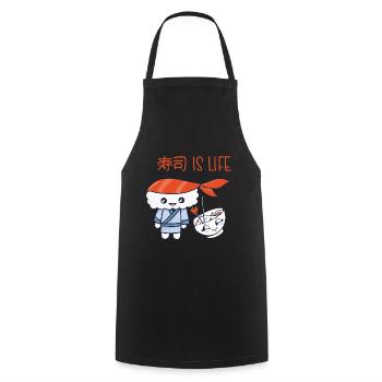 Kawaii Japanese Food Salmon Salmon Sushi Roll - Cooking Apron - black - Front - AI Model Male 185 dark (185cm)