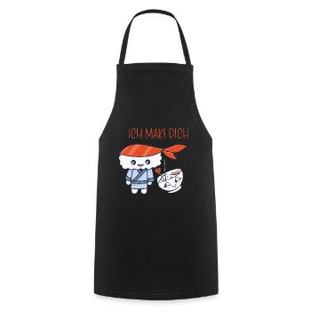 Kawaii Japanese Food Salmon Salmon Sushi Roll - Cooking Apron - black - Front - AI Model Male 185 dark (185cm)