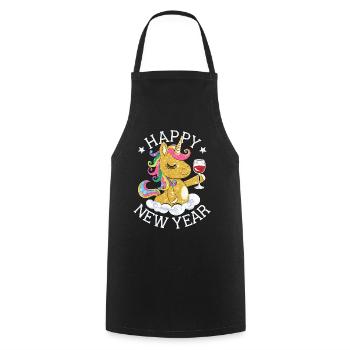 New Year's Eve Unicorn Glitter New Year Happy New Year - Cooking Apron - black - Front - AI Model Male 185 dark (185cm)