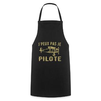 J'peux Pas Je Pilote - Cadeau Rétro Avion - Tablier de cuisine - noir - Devant - AI Model Male 185 dark (185cm)