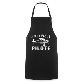 J'peux Pas Je Pilote - Cadeau Rétro Avion - Tablier de cuisine - noir - Devant - AI Model Male 185 dark (185cm)