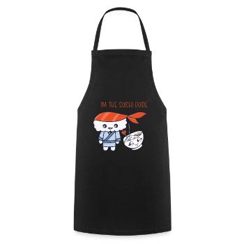 Kawaii Japanese Food Salmon Salmon Sushi Roll - Tablier de cuisine - noir - Devant - AI Model Male 185 dark (185cm)