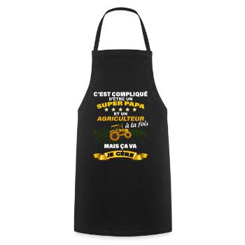 Agriculteur et super papa qui assure Cadeau père - Tablier de cuisine - noir - Devant - AI Model Male 185 dark (185cm)
