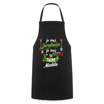 Jardinier et jeux de mots Taupe modele - Tablier de cuisine - noir - Devant - AI Model Male 185 dark (185cm)