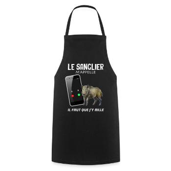 Chasseur de Sanglier Cadeau Humour Chasse Gibier - Tablier de cuisine - noir - Devant - AI Model Male 185 dark (185cm)