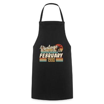 Millésime Né Février 1980 Cadeau 44e Anniversaire - Tablier de cuisine - noir - Devant - AI Model Male 185 dark (185cm)