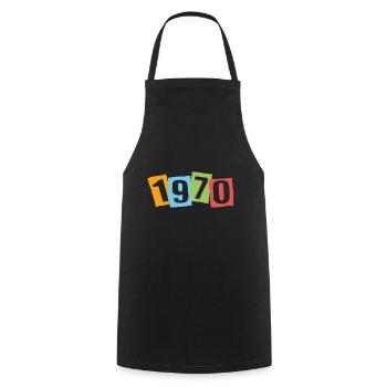 Né en 1970 – Anniversaire avec de grands numéros colorés - Tablier de cuisine - noir - Devant - AI Model Male 185 dark (185cm)