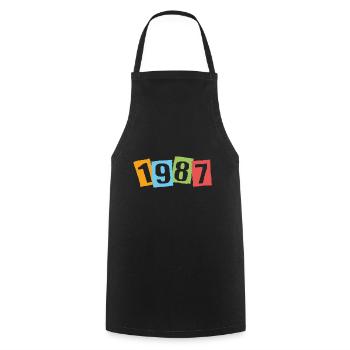 Born in 1987 – Birthday with big colorful numbers - Cooking Apron - black - Front - AI Model Male 185 dark (185cm)
