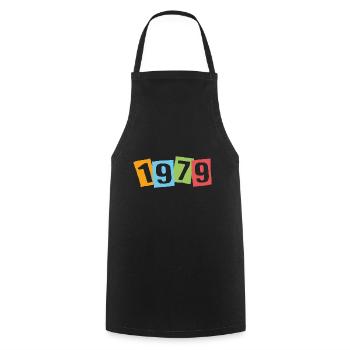Born in 1979 – Birthday with big colorful numbers - Cooking Apron - black - Front - AI Model Male 185 dark (185cm)
