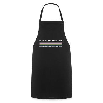 Attention, qui déteste - LGBTQ Polygenre - Tablier de cuisine - noir - Devant - AI Model Male 185 dark (185cm)
