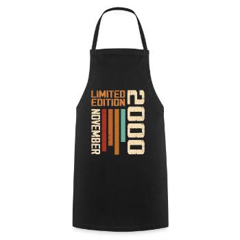 2000 November Birthday gift. November 2000 - Cooking Apron - black - Front - AI Model Male 185 dark (185cm)
