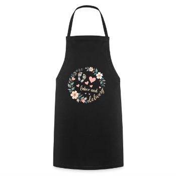 Lustige Arbeit und Entbindung Krankenschwester Damen Retro Blumen - Kochschürze - Schwarz - Vorne - AI Model Male 185 dark (185cm)