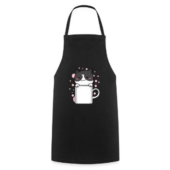 Katze Miezekatze Kaffe Kawaii Niedlich - Kochschürze - Schwarz - Vorne - AI Model Male 185 dark (185cm)