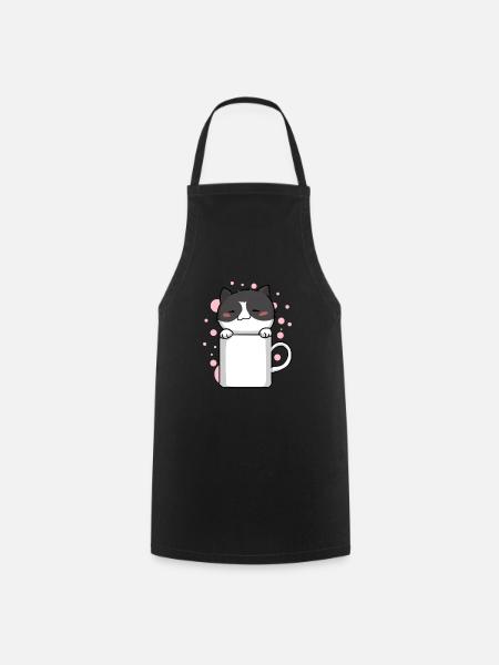 Katze Miezekatze Kaffe Kawaii Niedlich - Kochschürze - Schwarz