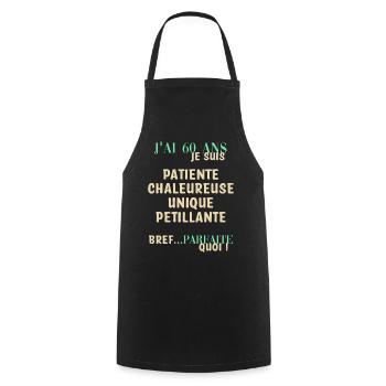 60 ans anniversaire - Tablier de cuisine - noir - Devant - AI Model Male 185 dark (185cm)