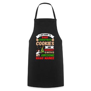 Noël Khao Manee chat cuire des biscuits - Tablier de cuisine - noir - Devant - AI Model Male 185 dark (185cm)