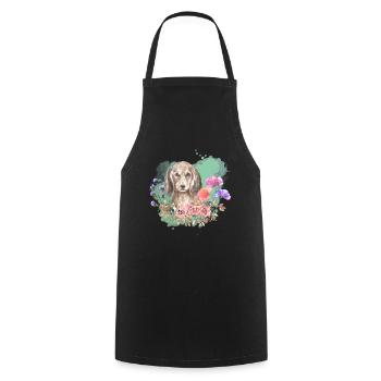 Dackel Cottagecore Wasserfarben Blumen - Kochschürze - Schwarz - Vorne - AI Model Male 185 dark (185cm)