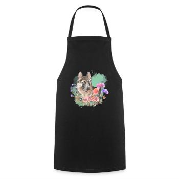 Schäferhund Cottagecore Wasserfarben Blumen - Kochschürze - Schwarz - Vorne - AI Model Male 185 dark (185cm)