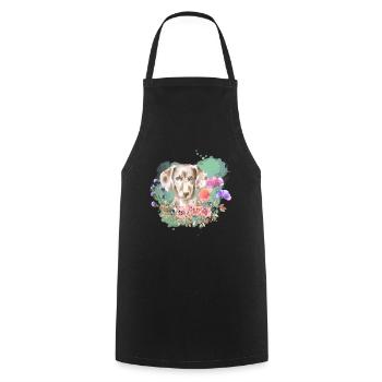 Dackel Cottagecore Wasserfarben Blumen - Kochschürze - Schwarz - Vorne - AI Model Male 185 dark (185cm)