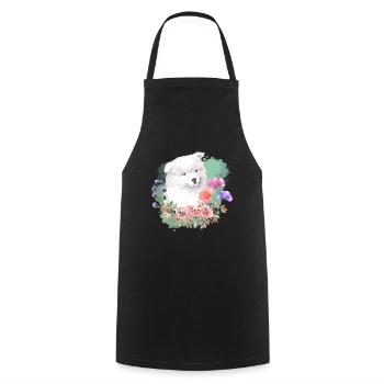 Samojede Cottagecore Wasserfarben Blumen - Kochschürze - Schwarz - Vorne - AI Model Male 185 dark (185cm)