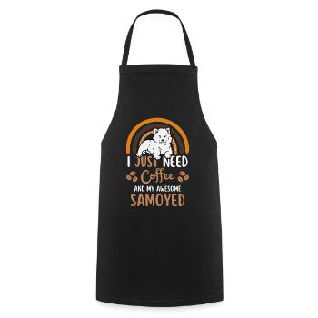 Sweet Samoyed Coffee Dog Cafe kawaii - Cooking Apron - black - Front - AI Model Male 185 dark (185cm)