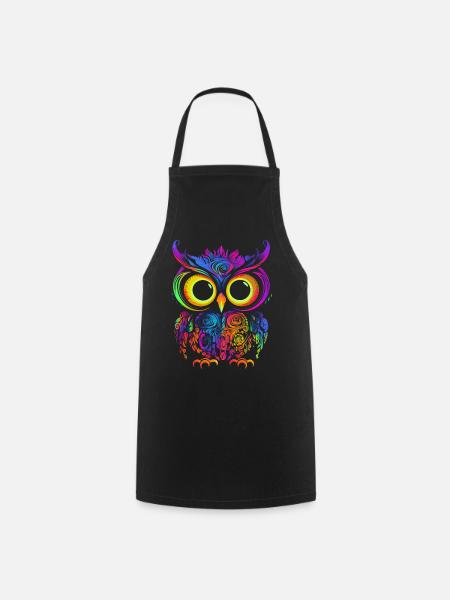 Eule Eulen Vogel Tier Owl Uhu Neon - Kochschürze - Schwarz