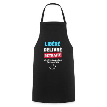 Released delivered retired. Humor Retirement Gift - Cooking Apron - black - Front - AI Model Male 185 dark (185cm)