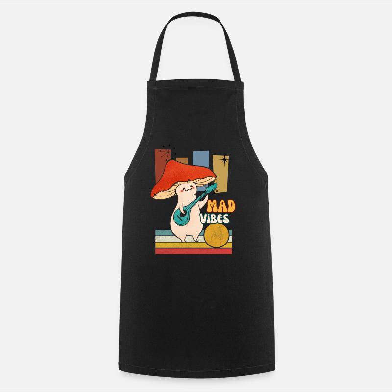 Cool funny retro mushroom playing a guitar - Cooking Apron - black