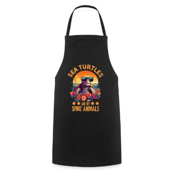 Sea turtle with sunglasses on the beach - Cooking Apron - black - Front - AI Model Male 185 dark (185cm)