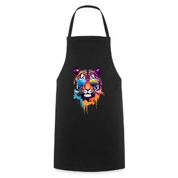 Colorful tiger with sunglasses - Cooking Apron - black - Front - AI Model Male 185 dark (185cm)