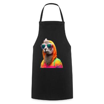 Llama with Sunglasses Colorful Cool Alpaca Llama - Cooking Apron - black - Front - AI Model Male 185 dark (185cm)