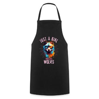 Loup coloré avec des lunettes de soleil - Tablier de cuisine - noir - Devant - AI Model Male 185 dark (185cm)