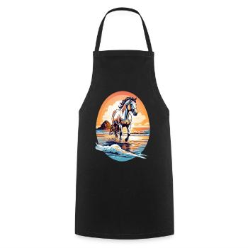 Horse on the beach - Cooking Apron - black - Front - AI Model Male 185 dark (185cm)