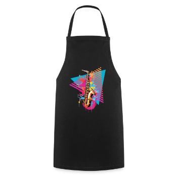 Saxophone 80s 90s - Tablier de cuisine - noir - Devant - AI Model Male 185 dark (185cm)