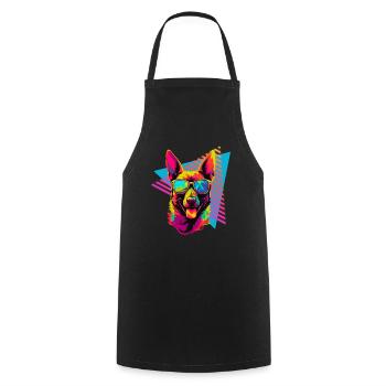 Belgian Malinois with sunglasses 80s style - Cooking Apron - black - Front - AI Model Male 185 dark (185cm)