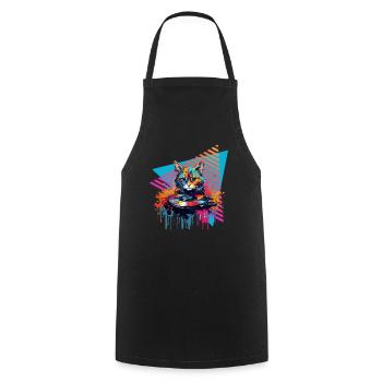 Cat Vinyl Record 80s Style - Cooking Apron - black - Front - AI Model Male 185 dark (185cm)