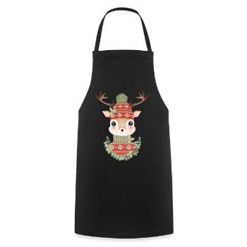 cute deer with sweater, bobble hat & wreath - Cooking Apron - black - Front - AI Model Male 185 dark (185cm)