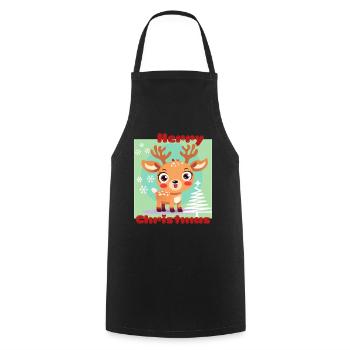 Joyeux Noël - cerf porte-bonheur mignon - Noël de neige - Tablier de cuisine - noir - Devant - AI Model Male 185 dark (185cm)