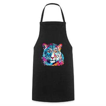 Colorful Snow Leopard Paint Splash Paint Splash - Cooking Apron - black - Front - AI Model Male 185 dark (185cm)