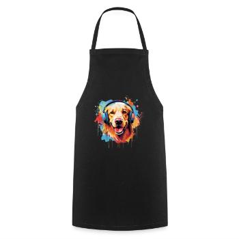 Bunter Golden Retriever mit Kopfhörer - Kochschürze - Schwarz - Vorne - AI Model Male 185 dark (185cm)